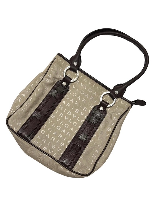 BVLGARI Handbags - Bvlgari AUTHENTIC Vintage Logo Mania Tan & Brown Tote Shoulder Bag Bulgari